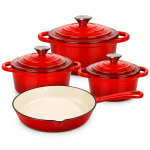 Juego de Ollas Hierro Fundido Esmaltado 7 Piezas Rojo - FIRE KING